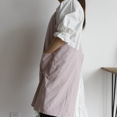 NENAI 린넨 롱기장 앞트임 워피스형 앞치마, 핑크, 4개
