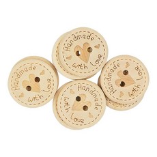 手工製作愛心木鈕扣, 15mm50個一包*圓形*愛心款, 1個