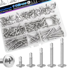 mxutek #8 자체 탭핑 나사 금속용 스테인리스 스틸 410개 12 58 34 1 1-14 트러스 헤드 드릴링 시트 금속 나사115PCS