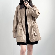 모니크 여성 배색 카라 레더 자켓 카라 레더자켓 오버핏 여성레더자켓 여성자켓 아우터 가을겉옷 가을야상점퍼 가을 겉옷 쟈켓 블루종 워크자켓 베이지 집업 라이더자켓 빅사이즈 하프자켓