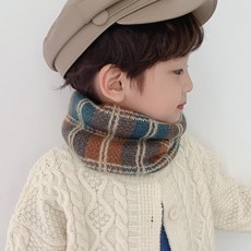 아동 겨울 목도리 남녀공용 스트라이프 보온 소프트 털, 다크그린