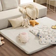 올라인 토퍼 매트리스 푹신탄탄 침대 거실 손님용 메모리폼 롤팩, 도트 아이보리