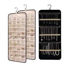LAKSMI 옷장 벽 또는 문용 대형 걸이용 주얼리 정리함 2개 포켓 48개 및 귀걸이 목걸이 및 반지용 후크 21개, 블랙