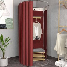 이동식 피팅룸 트랙 탈의실 도어 커텐 커튼 의류 선반 심플 매장 스톨, 9. 레드 암막천+스틸 선반