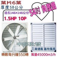 54吋六葉負壓排風機 - 廠房通風散熱 工廠畜牧適用, 機台+(請備註電壓)