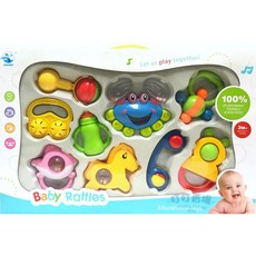 耶誕節交換禮物 9件搖鈴組 手搖鈴 嬰幼兒玩具 視覺聽覺觸覺 幼教玩具, 1個, ♈幼兒最愛♈搖鈴組♈, Multicolor