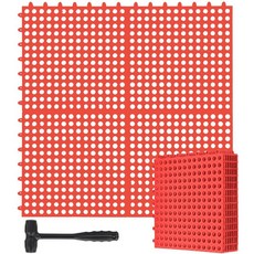 Drydiet 배수 타일 모듈식 인터로킹 바닥 플라스틱 해머 1개 30.5cm x 30.5cm(12인치 12인치) 쿠션 매트 미끄럼 방지 고무 수영장 욕실 데크 주방 파티오용, 8, 다크 레드