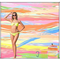 HIHOHO 해변 담요 방수 모래 방지 해변 매트 200.7 x 210.8cm(79 x 83인치) 성인 1-8명용 빠른 건조 내구성 있는 야외 피크닉 매트 해변 축제 여행, 6'11" x 6'7", 다채로운 스틱