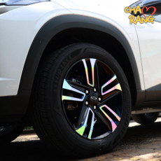 [블루린] 트랙스 크로스오버 호환 홀로그램 카본 휠스티커 18인치, 포지드카본블랙