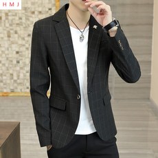 (h m j) 남성 체크 슈트 영 코리아 슬림 슈트 트렌드 캐주얼 재킷