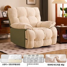 안락한 거실 라운지 1인 전동 소파 안락, 민트그린 캣 가죽+오프화이트 셰닐