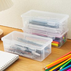 KITBOOM 다용도 문구용품 수납함 필기구 데스크 정리함, 3개, 투명