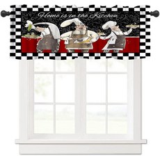 AAVEUP 주방 밸런스 커튼 빈티지 컨트리 과일 및 채소 나비 토마토 플라워 나이프 & 포크 커틀러리 밸런스 쇼트 패널 암막 트리트먼트 드레이프 다이닝 홀 거실용 137.2, 스타일-8