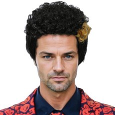 Linfairy Short 80년대 블랙 혼합 골든 코스튬 남성용 디스코 더트 백 가발 할로윈 코스프레 코스튬 가발