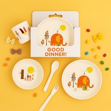 5구세트 유아 캐릭터 식기 식판, 1개, 접시2p+컵+포크+숟가락, 코끼리