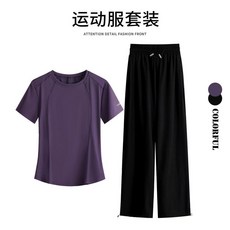 健身跑步套裝 速乾透氣運動套裝 夏季寬鬆薄款短袖瑜伽套裝