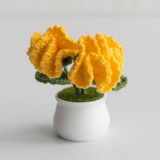 핸드메이드 코바늘 꽃 미니 하객 화분 선물 졸업식 장미, 더블헤드카네이션옐로우, 1개