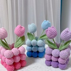 桃園熱賣 diy毛綫鈎織材料鬱金色香編織小球擺件花束手工自製禮物 擺飾 編織花 鉤織材料包 勾織材料包 編織花束, 藍色系列鬱金香【送工具教程】, 1個