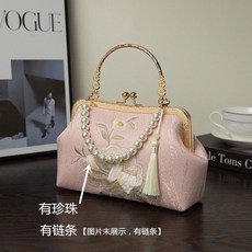 新中式國風包 新款國風刺繡素雅漢服包 中式古風手提旗袍包包 單肩斜跨口金包