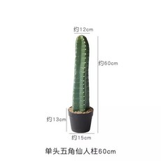 가짜 선인장 카페 스튜디오 포토존 원예 화단 로비 매장 소품 조화 인조 화분, 1개, A. 육각선인장(60cm)