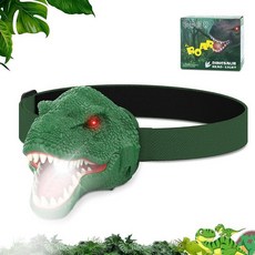 Nitigo 아동용 공룡 헤드램프 손전등 충전식 LED 헤드라이트 포효 및 무음 모드 T-Rex 공룡 장난감 만 3-5 4-6 5-7 6-8 아동용 캠핑 장비 남아, Green, 1개