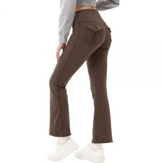 HiBwoBwo 여성용 플리스 안감 레깅스 플레어 하이 웨이스트 복부 컨트롤 소프트 부츠컷 요가 팬츠 포켓 레깅스 블랙. S, 브라운