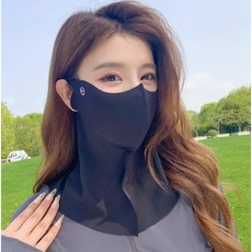 防曬麵罩 冰絲防曬麵罩 全臉防曬 戶外防曬 可喝水臉基尼護頸, 1個, 錦綸半臉護頸款【黑色】