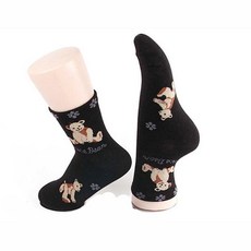 국산 여자 캐릭터 테디베어 반목 검정양말 10켤레 발편한 사계절 롱삭스 땀흡수 밀착