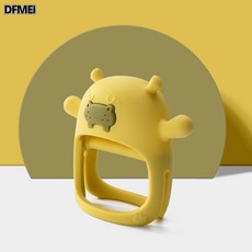 DFMEI 新款全硅膠牙膠咬牙棒嬰兒安撫咬膠防吃手套手抓磨牙玩具母嬰用品, 1個, 如圖, 黃色