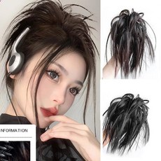 예삐스토어 깃털 가시머리 가발 집게핀 슬릭번 까치머리 집게 포니테일 붙임머리 부분가발, 1세트, 내추럴브라운+블랙