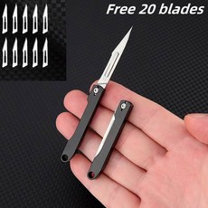 교체 가능한 블레이드가 있는 미니 샤프 접이식 아트 나이프 휴대용 언박싱 종이 절단 야외, 1 knife 20 blade 2