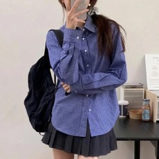 여성 루즈핏 잔체크 셔츠 남방 클래식 데일리웨어 체크셔츠