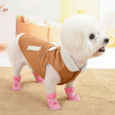 융풍 반려동물 신발 가을겨울 강아지 외출용 방한화 방수 미끄럼방지 신발 겨울 기모 강아지신발, 1세트, 핑크색