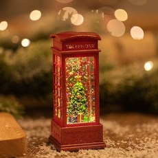 聖誕節音樂鈴八音盒雪花旋轉燈飾聖誕樹場景佈置平安夜禮物創意桌面擺件節日裝飾彩燈音樂盒, 電話亭聖誕樹(有水款)