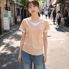 쁘띠꼬모 여성 레이어드 반팔 티셔츠 슬림핏 라운드넥 데일리 베이직 반팔티 H6052301