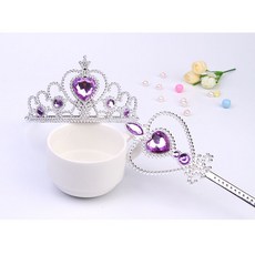 女童艾莎公主飾品套裝：項鍊、手鍊、戒指、皇冠、魔法棒 - 生日禮物推薦, 1個, 紫2件套