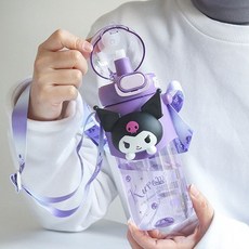 산리오 캐릭터 정품 어린이 원터치 트라이탄 어깨끈 물병 600ml, 쿠로미, 1개, 쿠로미