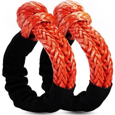 SCHTUMPA 소프트 샤클 12인치 X 22인치 57000LBS 파단 강도 세일링 SUV ATV 4X4 트럭 지프용 합성 로드 복구 로프 2개입 - 금속 샤클보다 안전함, Orange Red & 1/2"