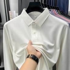 男士長袖polo衫 桑蠶絲羊毛混紡 磨毛翻領 商務休閒T恤