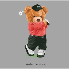 의류 전사지 곰돌이 스포츠 골프 Hole in one 열패치 의류 가방 리폼, 1개, 골프 곰돌이 빨간티