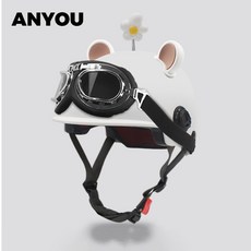 ANYOU 여 러블리 자외선 차단 가볍고 통기성이 좋은 전기차 오토바이 헬멧, 흰색