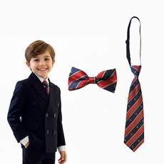유아동 넥타이 2P 남아 일자 타이 나비넥타이 다크레드 네이비줄 2개 세트