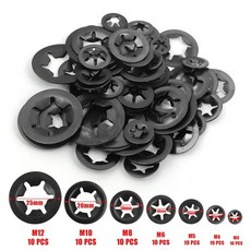 내부 톱니형 스타락 와셔 7가지 크기 푸시온 잠금 너트 고정 하드웨어 패스너 모음, 01 70PCS-1 Set, 01 Black