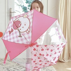 몰랑 체리 여아 우산 살길이 47cm 유아 어린이 키즈 아동 자동 리본장식 포인트