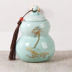 (금운 번영 행운) 11cm 조롱박 진사석 경면주사 소금단지 사업장 실내 현관 풍수 생기 항아리 도자기 연꽃, 1개