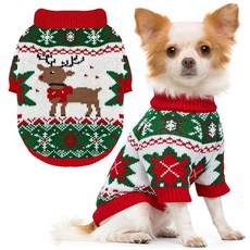 SEHFKKD 강아지 크리스마스 스웨터 부드럽고 따뜻한 가을 겨울 고양이 옷 소형견용 귀여운 순록 의상 소매 달린 반려동물 홀리데이 코스튬 치와와 의류(레드 XS), 초록색, 1