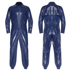 남성 공장 작업복 유광 방수 먼지 부드러운 긴 소매 점프수트, 01 S, 03 Navy Blue