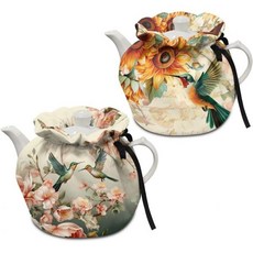 단열 주전자 커버 티포트 코지 주방 티팟 먼지 아침 식사 냄비 워머 커버고무밴드 포함 벌새와 꽃 프린트, 허밍버드 꽃