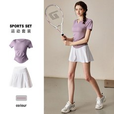 Yash Studio羽毛球運動套裝女2025新款跑步速乾T恤夏季薄款網球健身瑜伽短裙