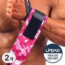 라이프엠디 1+1 헬스 손목 보호대 강력 스트랩 손목밴드 엄지 걸이 얇은 슬리브 리스트랩 스포츠 역도 팔목 보호 밴드 카모 벨트 아대 좌우 세트, 핑크, 2개